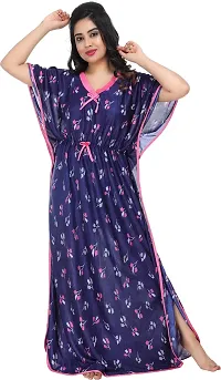 Elegant Blue Satin Printed Nighty For Women-thumb3