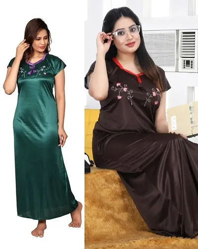 Stylish Satin Nighty For Women Pack Of 2