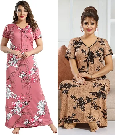 Buy 1 Get 1 Satin Nighty/Night Gown Combo 2 for Women