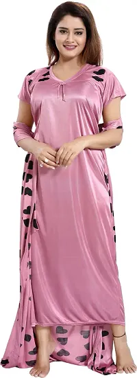 Classy Satin Printed Nighty with Robe For Women Pack Of 2-thumb1