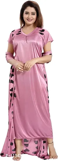 Classy Satin Printed Nighty with Robe For Women Pack Of 2-thumb2