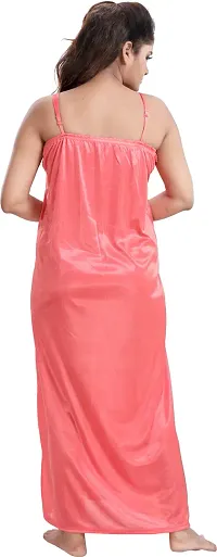 Stylish Peach Satin Solid Nightwear For Women Pack Of 2-thumb2