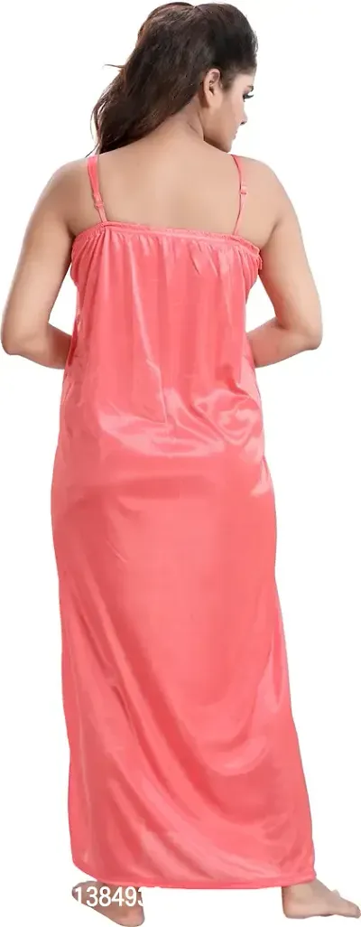 Stylish Peach Satin Solid Nightwear For Women Pack Of 2-thumb3