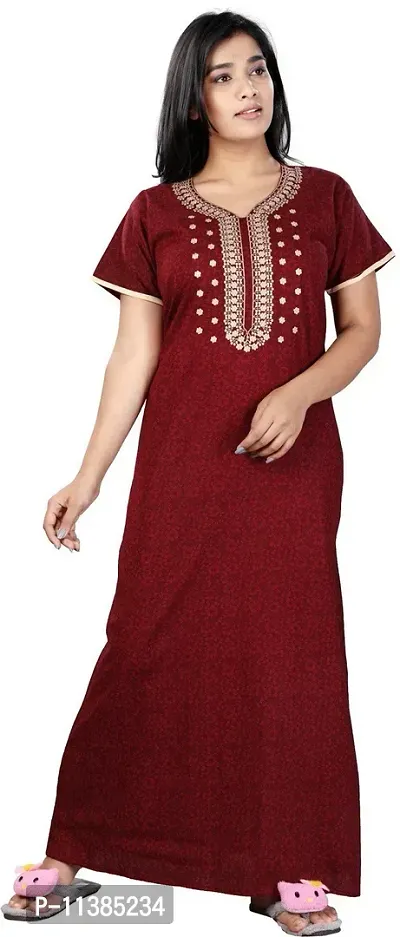 Classy Cotton Blend Embroidered Nighty For Women-thumb0