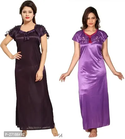 Stylish Multicoloured Satin Nighty For Women Pack Of 2