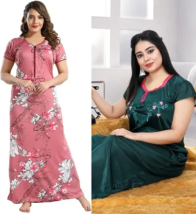 Stylish Satin Nighty For Women Pack Of 2