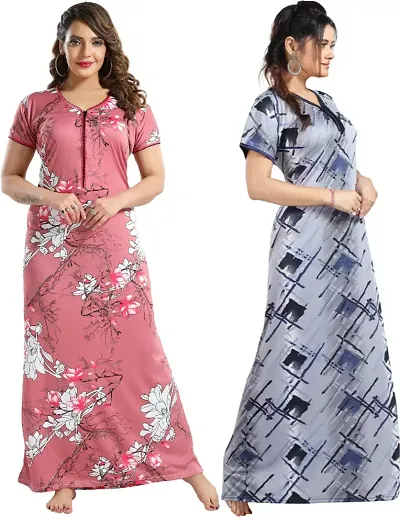 Buy 1 Get 1 Satin Nighty/Night Gown Combo 2 for Women