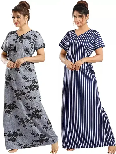 Stylish Satin Nighty For Women Pack Of 2