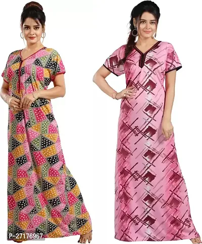 Stylish Multicoloured Satin Nighty For Women Pack Of 2