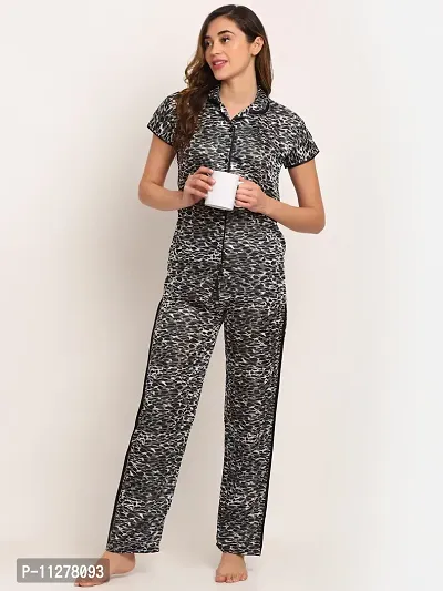 Nightsuits For Women/Classy Satin Printed Shirt and Pyjama Set For Women-thumb4