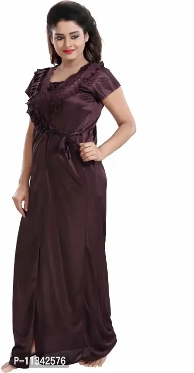 Classy Satin Solid Nighty Set For Women-thumb5