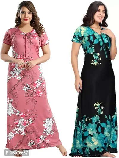 Stylish Multicoloured Satin Nighty For Women Pack Of 2-thumb0