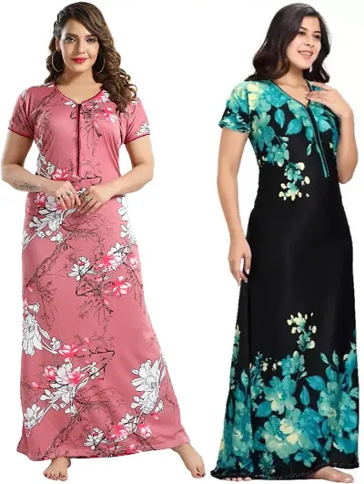 Stylish Satin Nighty For Women Pack Of 2