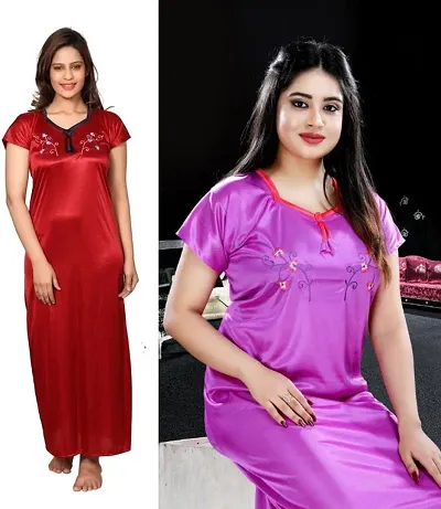 Stylish Satin Nighty For Women Pack Of 2