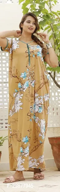 Elegant Beige Satin Printed Nighty For Women