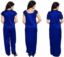 Elegant Blue Satin Solid Nighty Set For Women-thumb2