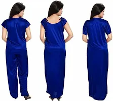 Elegant Blue Satin Solid Nighty Set For Women-thumb3