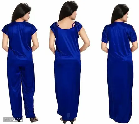 Elegant Blue Satin Solid Nighty Set For Women-thumb3