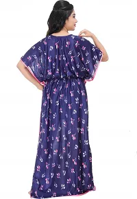 Elegant Blue Satin Printed Nighty For Women-thumb2