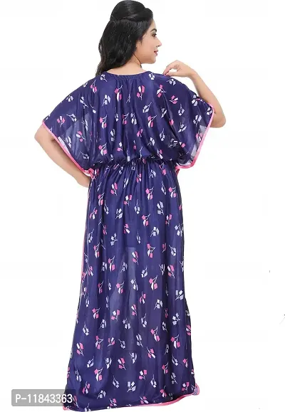 Elegant Blue Satin Printed Nighty For Women-thumb2