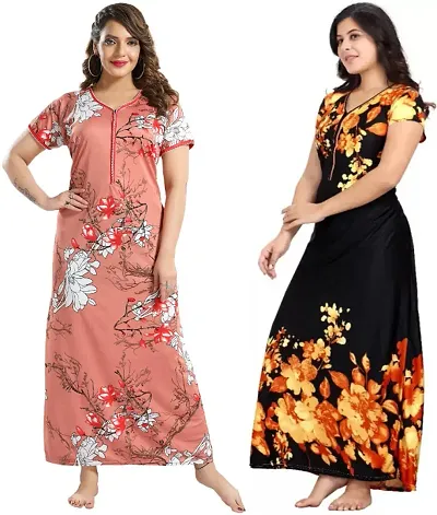 Stylish Satin Nighty For Women Pack Of 2