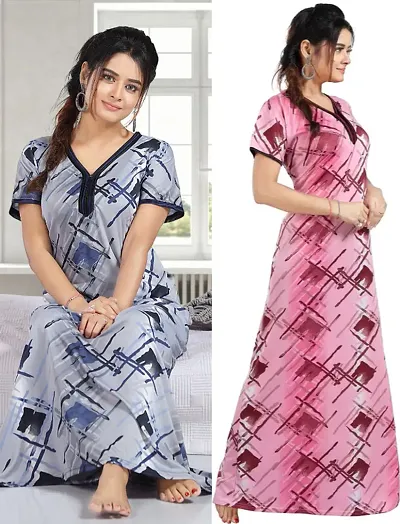 Stylish Satin Nighty For Women Pack Of 2