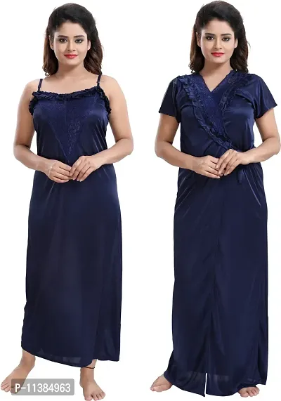 Classy Satin Solid Nighty with Robe For Women Pack Of 2