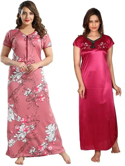 Buy 1 Get 1 Satin Nighty/Night Gown Combo 2 for Women