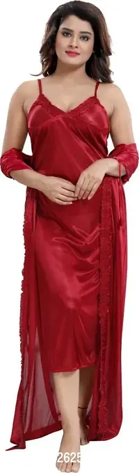 Classy Satin Solid Nighty with Robe For Women Pack Of 2-thumb2