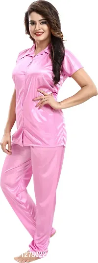 Classy Satin Solid Night Suit Set For Women-thumb5