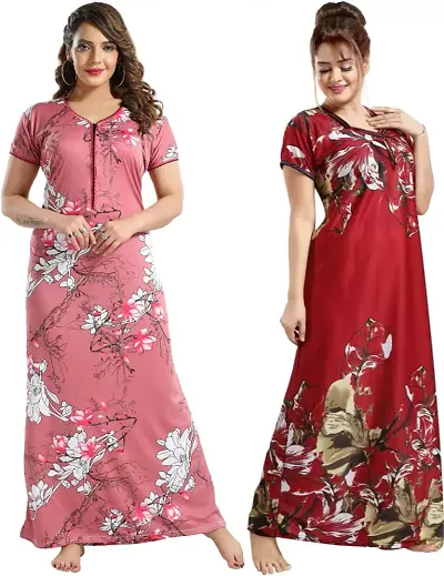 Stylish Satin Nighty For Women Pack Of 2