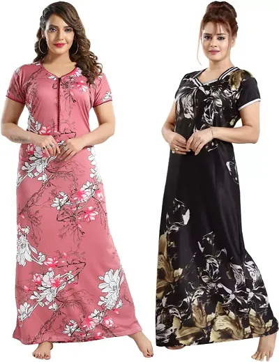 Buy 1 Get 1 Satin Nighty/Night Gown Combo 2 for Women