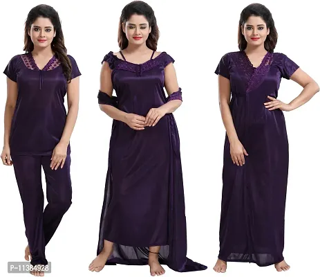 Classy Satin Solid Nighty with Robe For Women