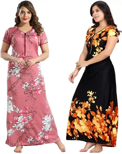 Stylish Satin Nighty For Women Pack Of 2