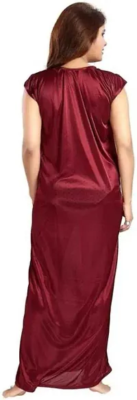 Elegant Maroon Satin Printed Nighty Set For Women-thumb2