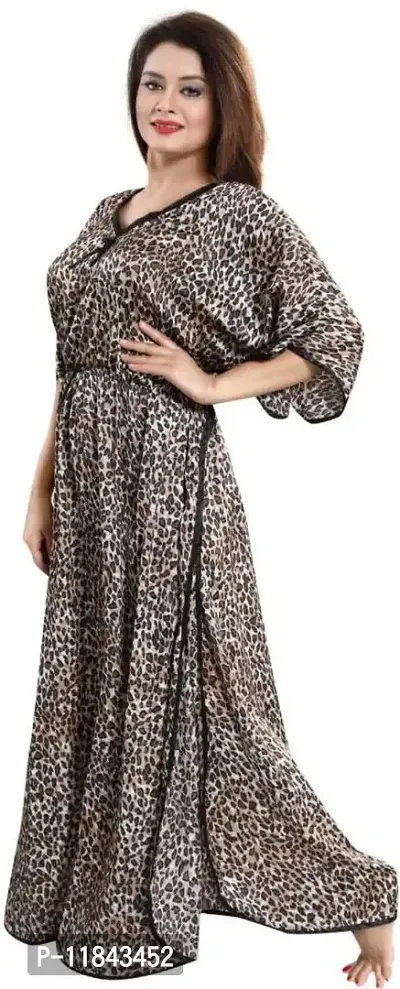 Elegant  Satin Printed Kaftan Nighty For Women-thumb4