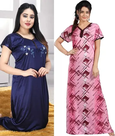 Stylish Satin Nighty For Women Pack Of 2