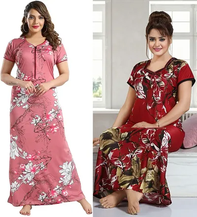 Stylish Satin Nighty For Women Pack Of 2