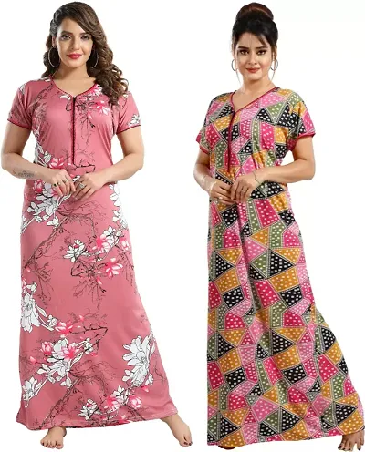 Stylish Satin Nighty For Women Pack Of 2