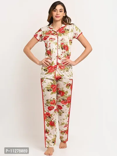 Classy Satin Printed Night Suit Set For Women-thumb0