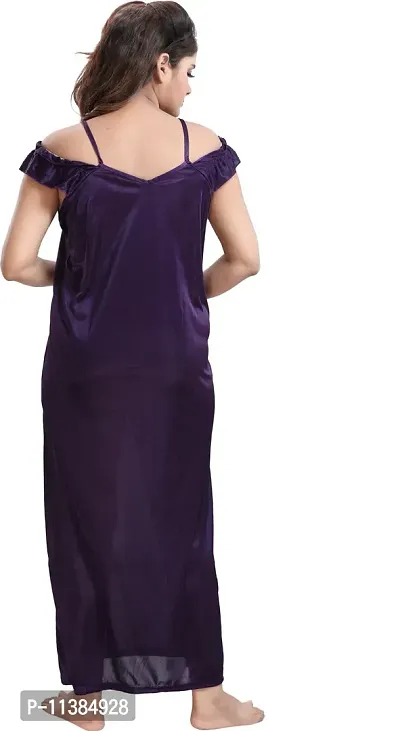 Classy Satin Solid Nighty with Robe For Women-thumb2