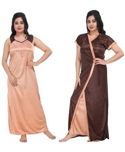 Stylish Satin Nighty With Robe For Women