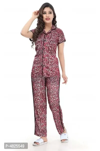 Nightsuits For Women/Fancy Printed Night Top Bottom Set in Satin-thumb0