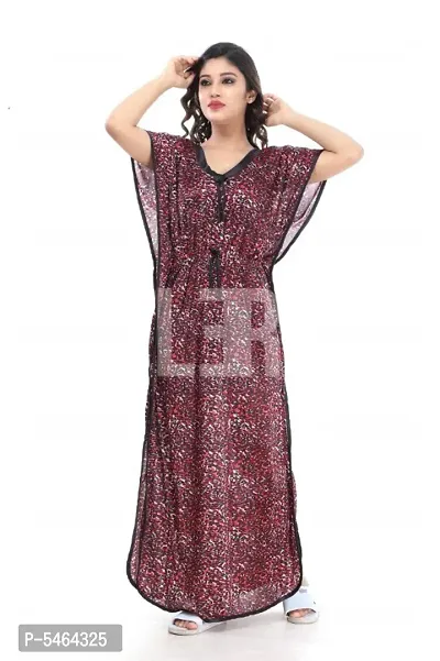 Comfortable Satin Animal Print Kaftan Design Night Gown