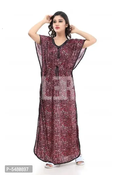 Comfortable Satin Animal Print Kaftan Design Night Gown For Women-thumb0