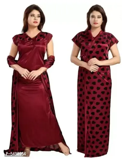 Attractive Satin 2-IN-1 Night Gown For Women-thumb0