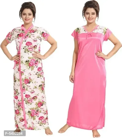 Attractive Satin 2-IN-1 Night Gown For Women's