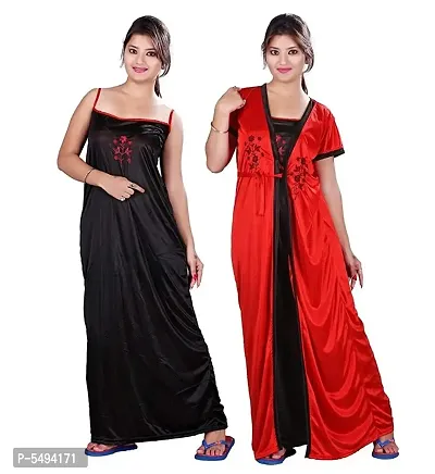 Comfy 2-IN-1 Satin Night Dress With Gown-thumb0