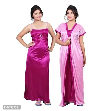 Pink Womens Satin Night Dress Set