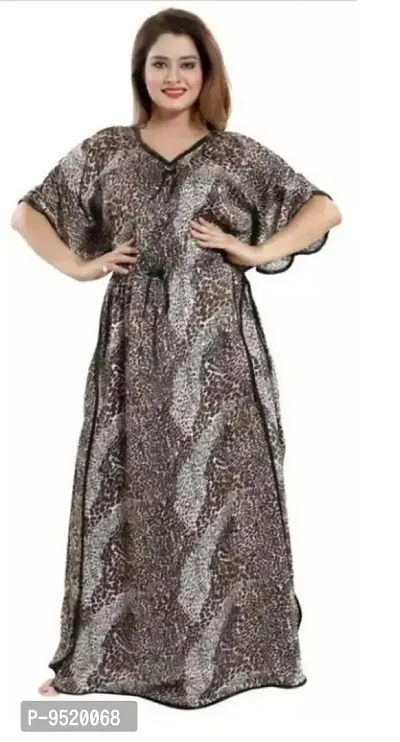 Buy LOODY'S Printed Double Layered Comfortable Satin Maxi Kaftan Night Gown, Nighty